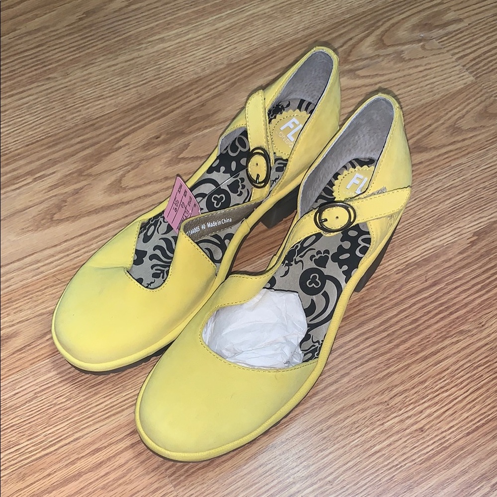 Fly London wako Heels asymmetric qvc leather yellow